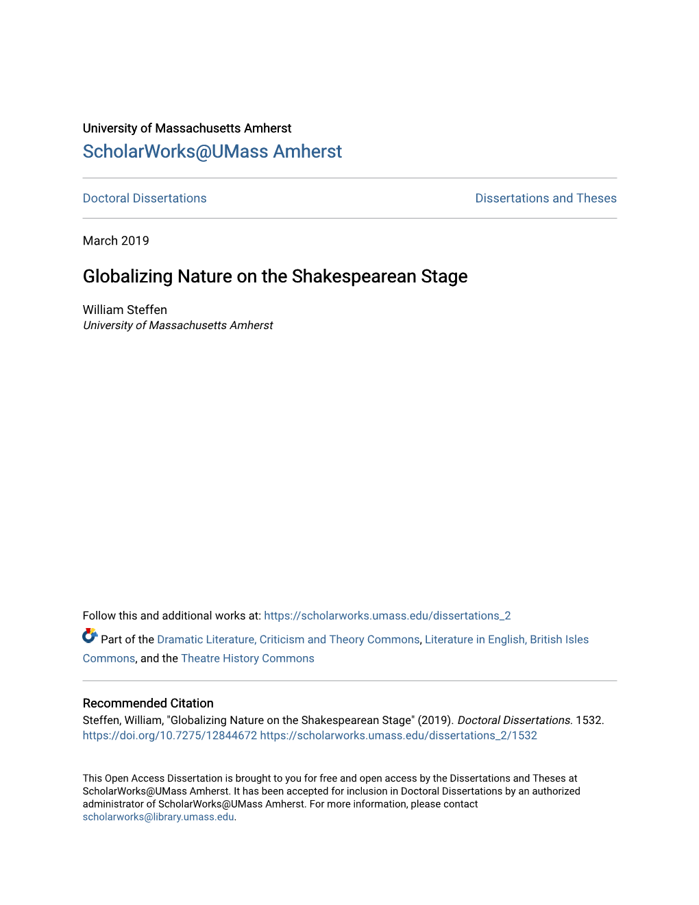 Globalizing Nature on the Shakespearean Stage