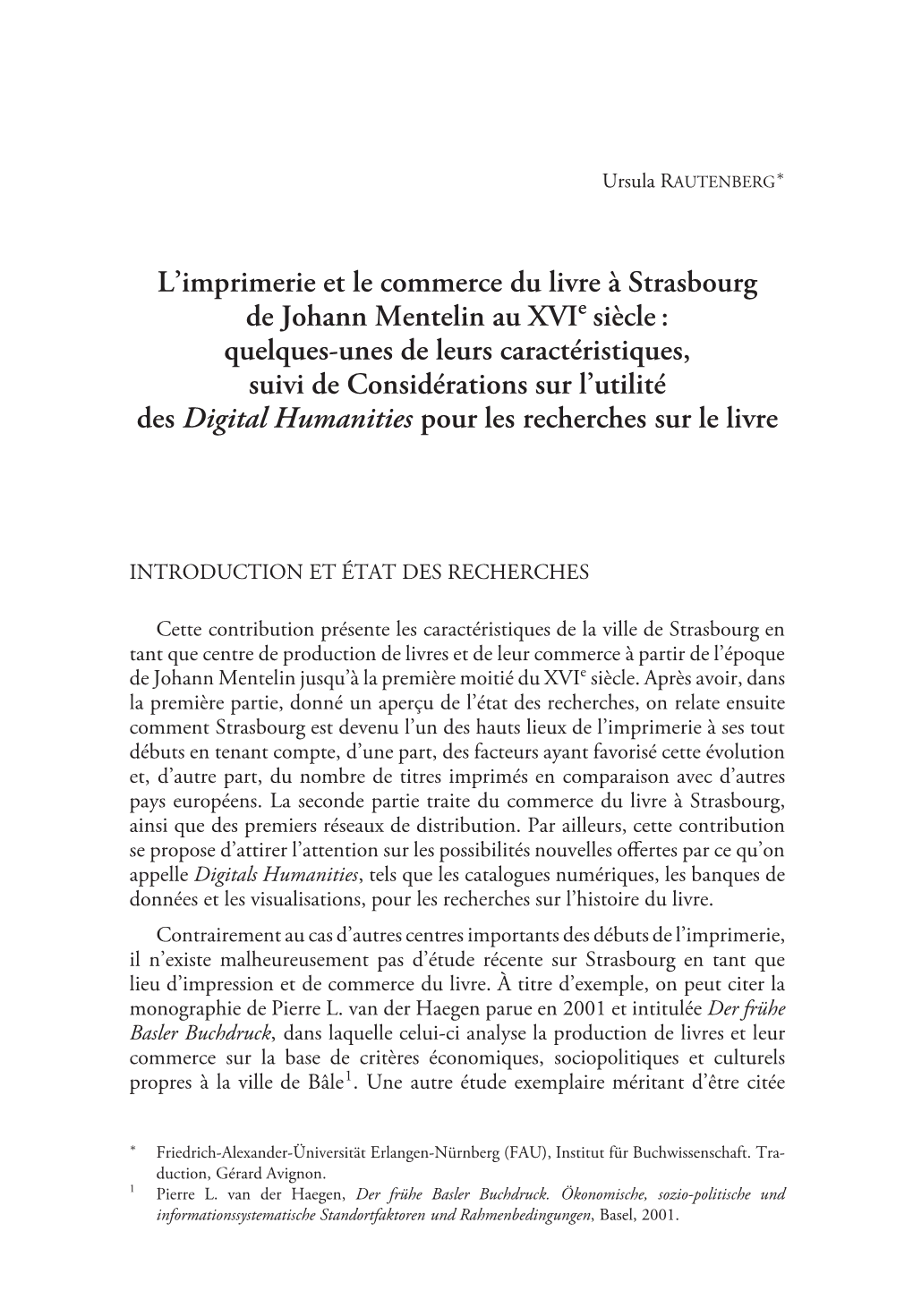 L'imprimerie Et Le Commerce Du Livre À Strasbourg De Johann Mentelin Au