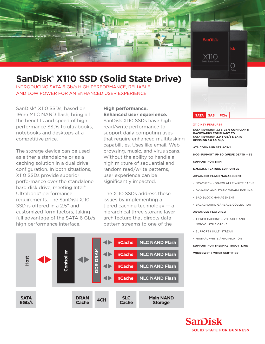 Sandisk® X110 SSD (Solid State Drive) Introducing SATA 6 Gb/S High Performance, Reliable, and Low Power for an Enhanced User Experience