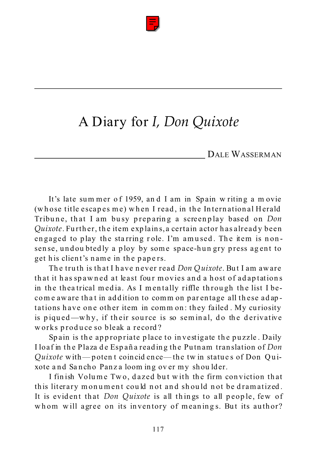 A Diary for I, Don Quixote