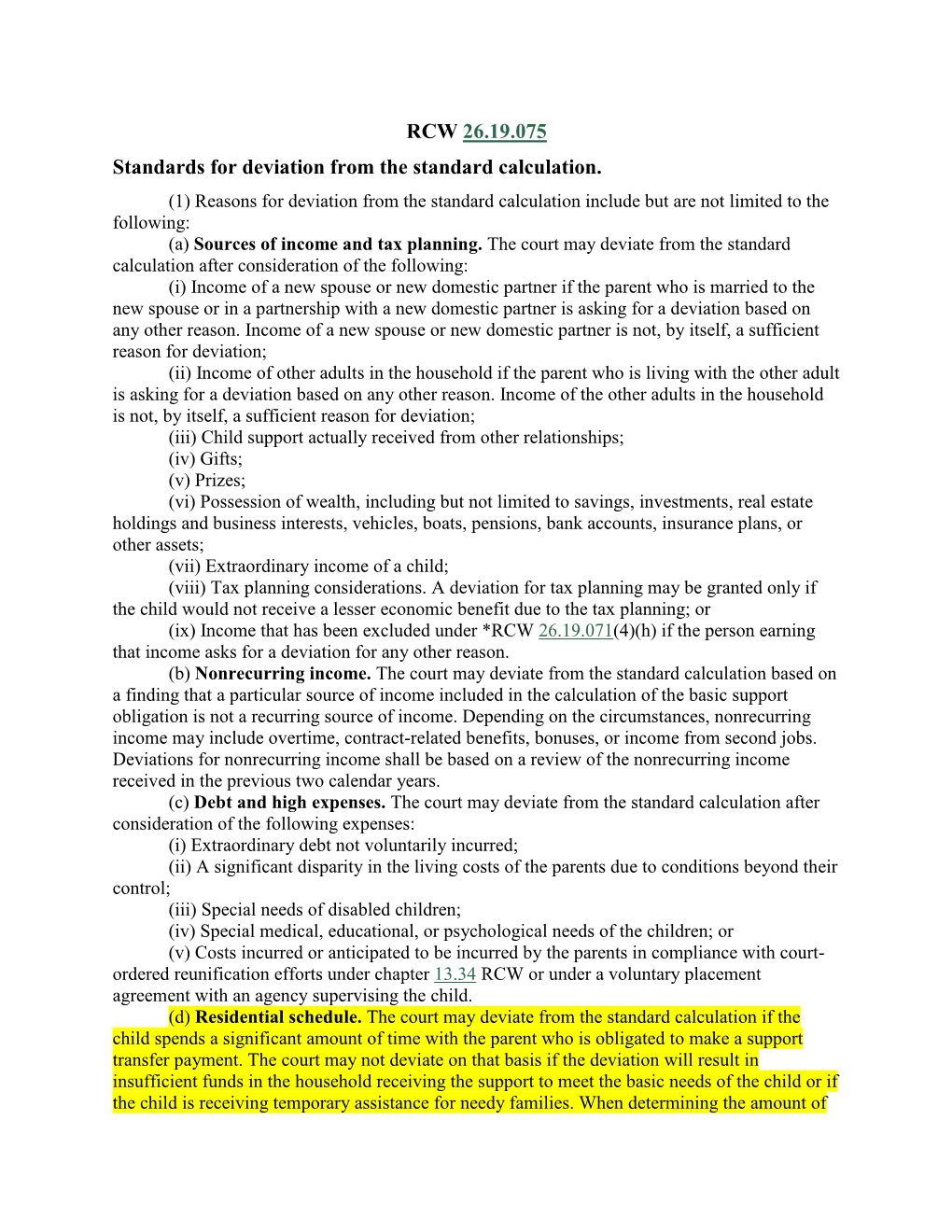 RCW 26.19.075 Standards for Deviation from the Standard Calculation