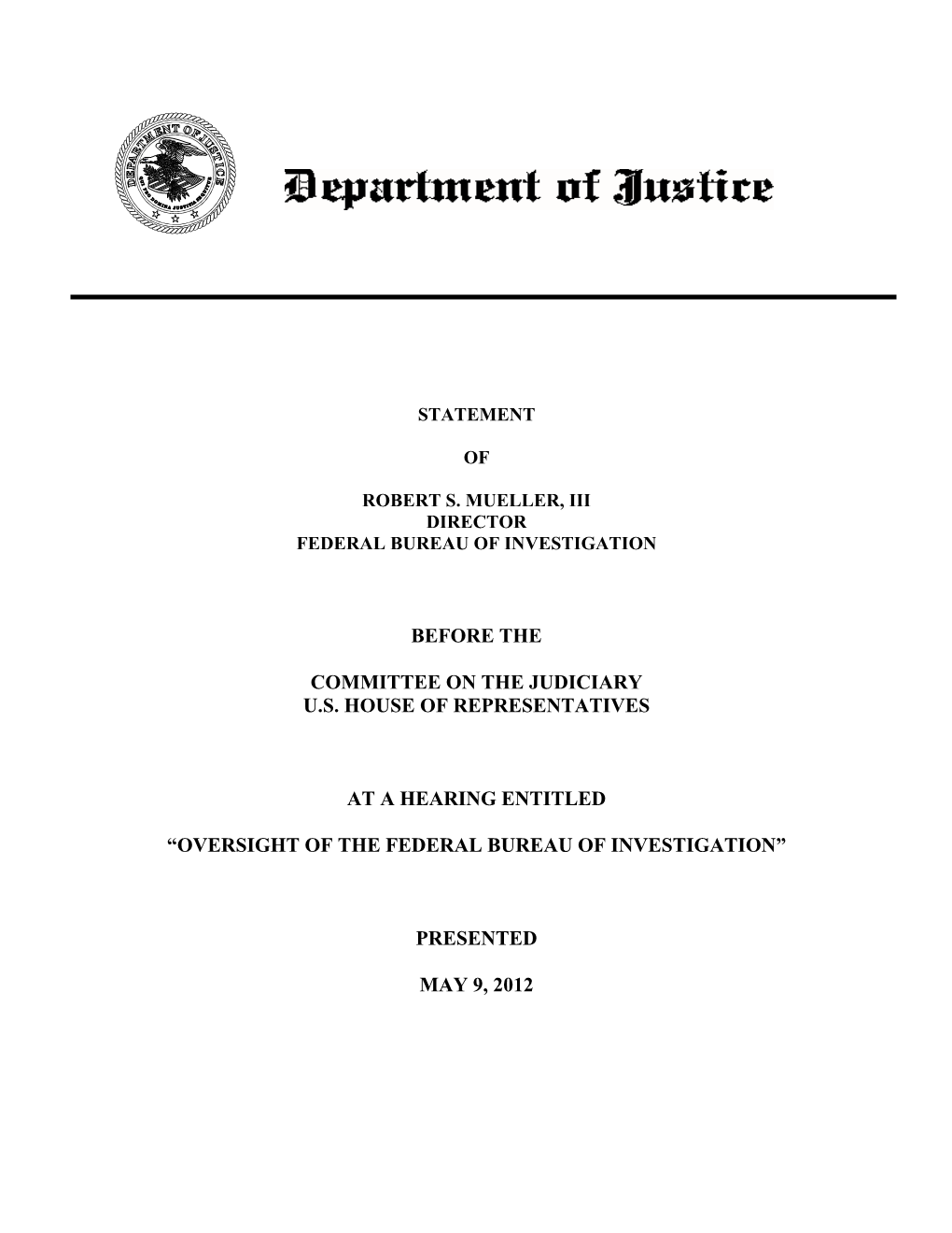 Oversight of the Federal Bureau of Investigation”