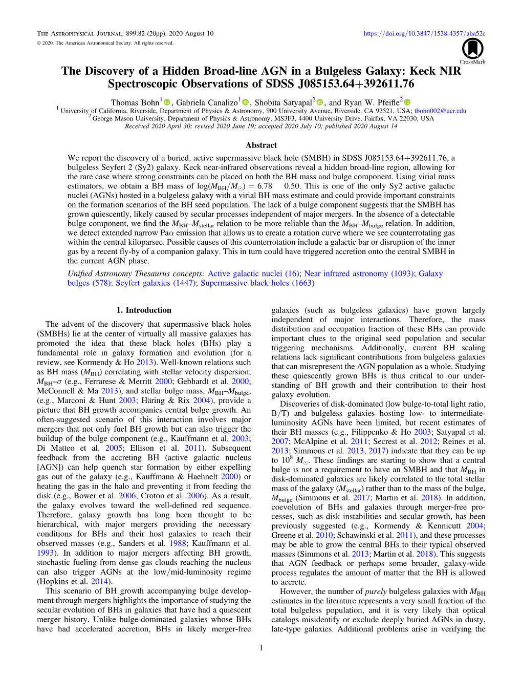 The Discovery of a Hidden Broad-Line AGN in a Bulgeless Galaxy: Keck NIR Spectroscopic Observations of SDSS J085153.64+392611.76