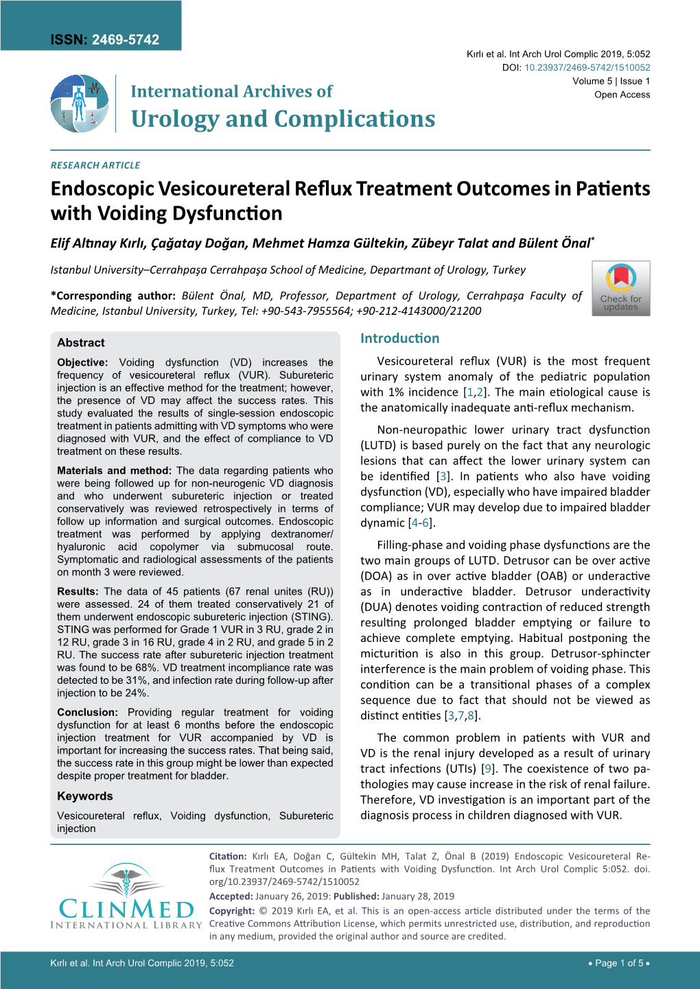 Endoscopic Vesicoureteral Reflux Treatment Outcomes in Patients