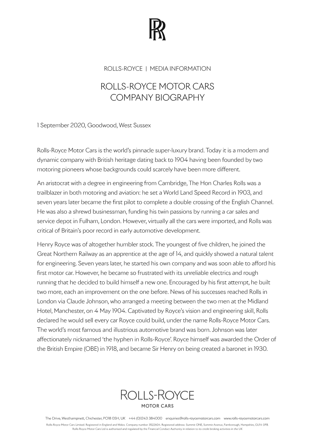 Rolls-Royce Motor Cars Biography