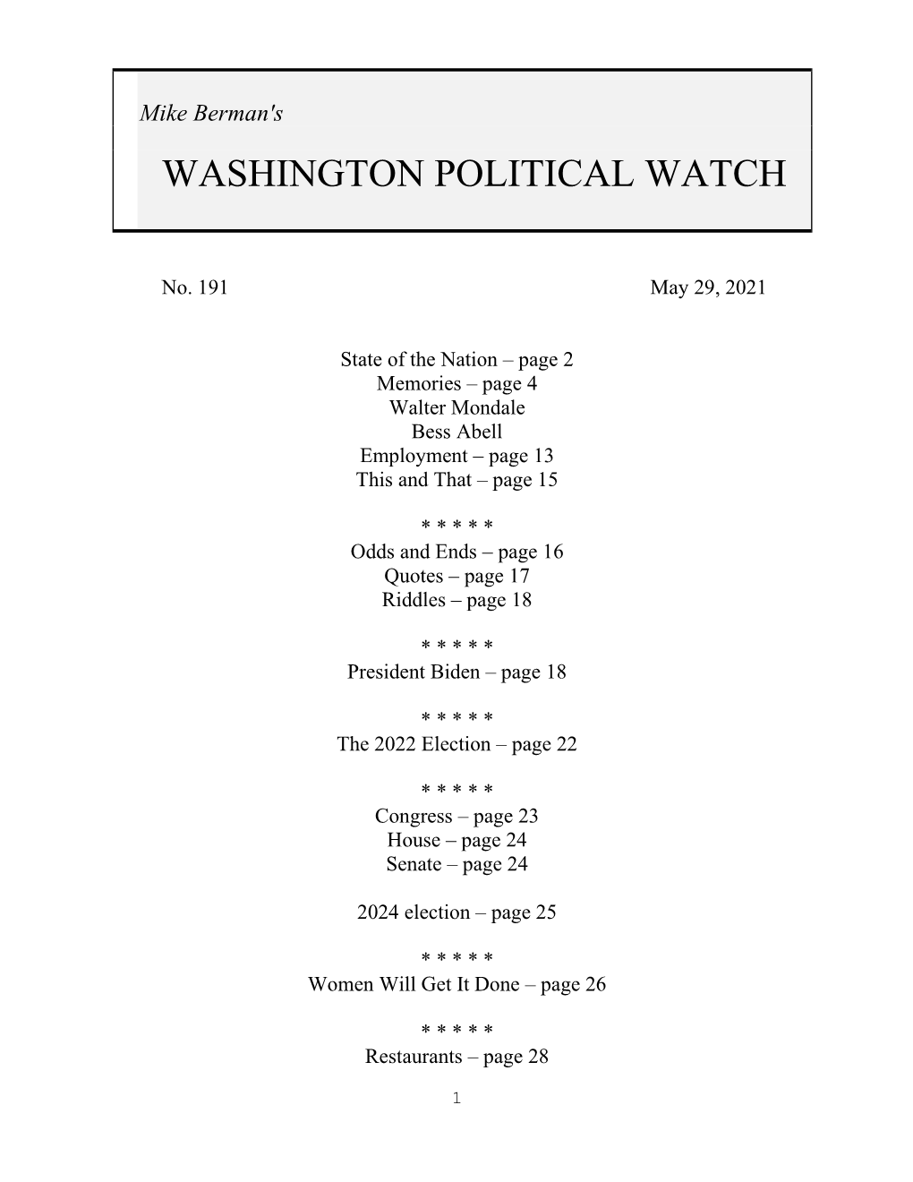 Washington Political Watch