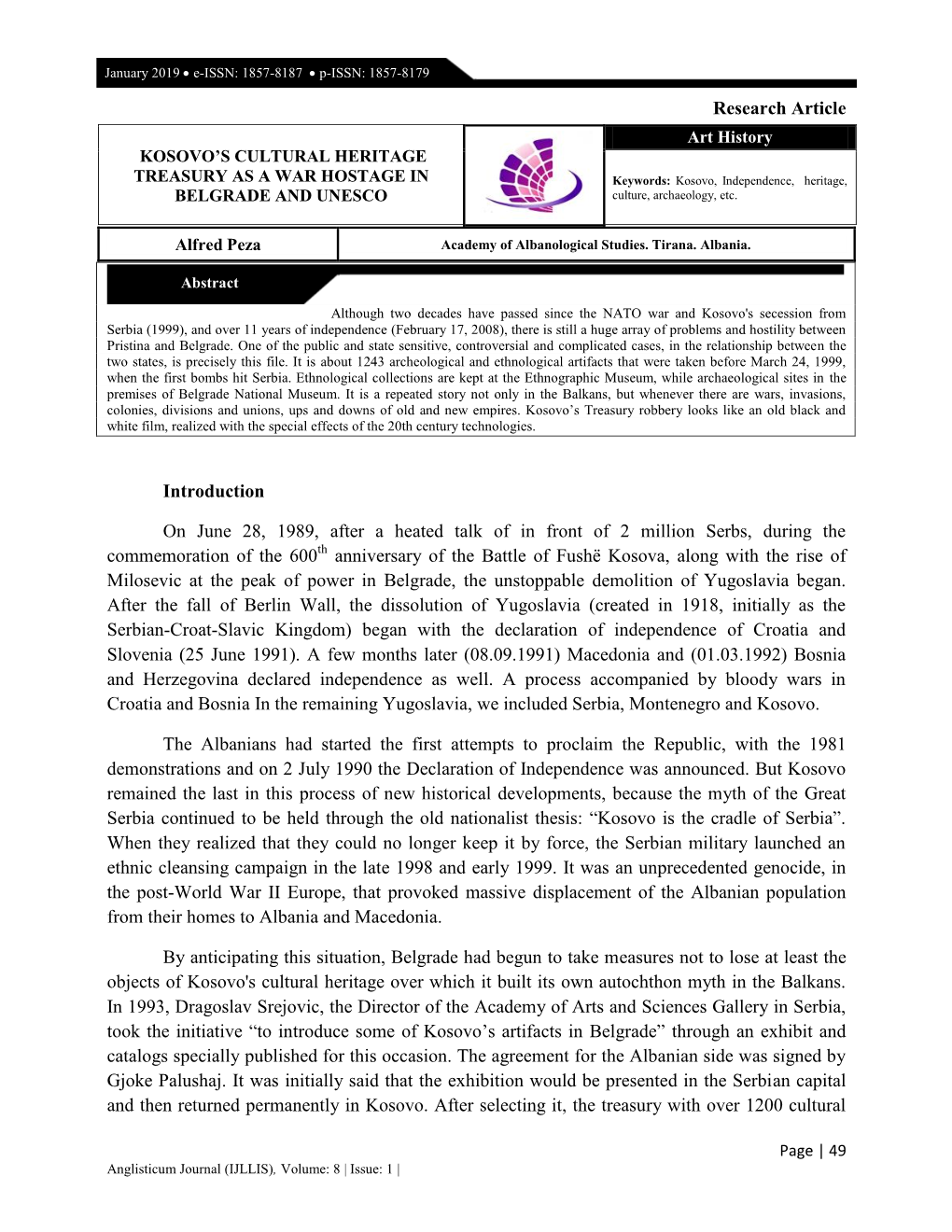 Research Article Introduction on June 28, 1989, After a Heated Talk of in Front of 2 Million Serbs, During the Commemoration Of