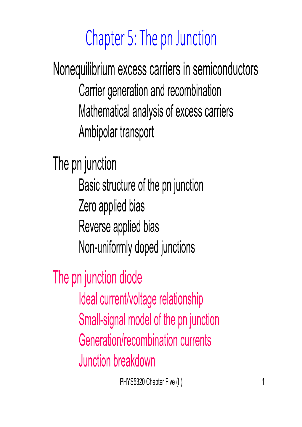 Chapter 5: the Pn Junction