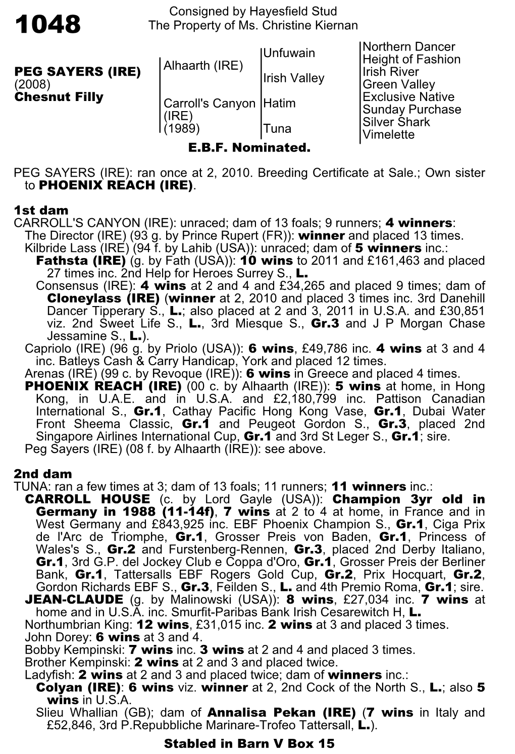 Consigned by Hayesfield Stud the Property of Ms. Christine