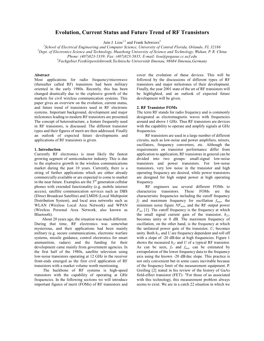 Evolution, Current Status and Future Trend of RF Transistors