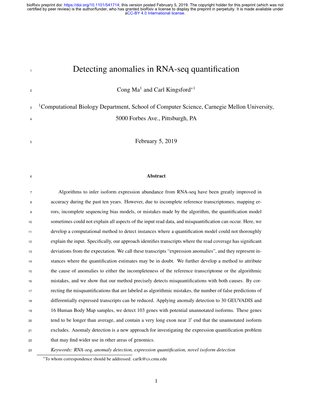 Detecting Anomalies in RNA-Seq Quantification