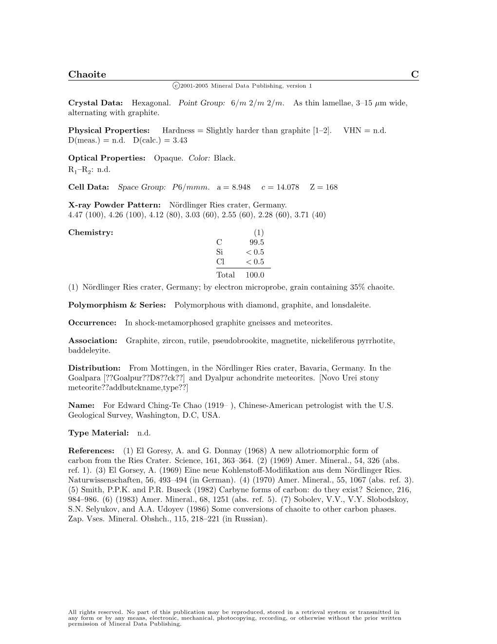 Chaoite C C 2001-2005 Mineral Data Publishing, Version 1