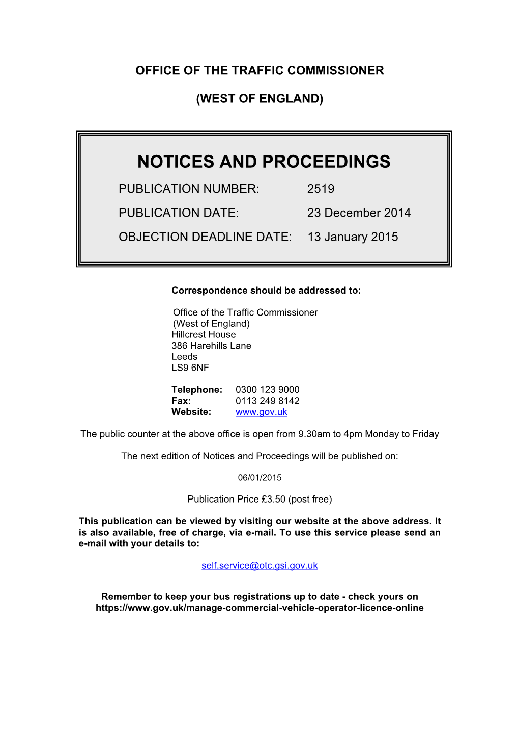 NOTICES and PROCEEDINGS 23 December 2014