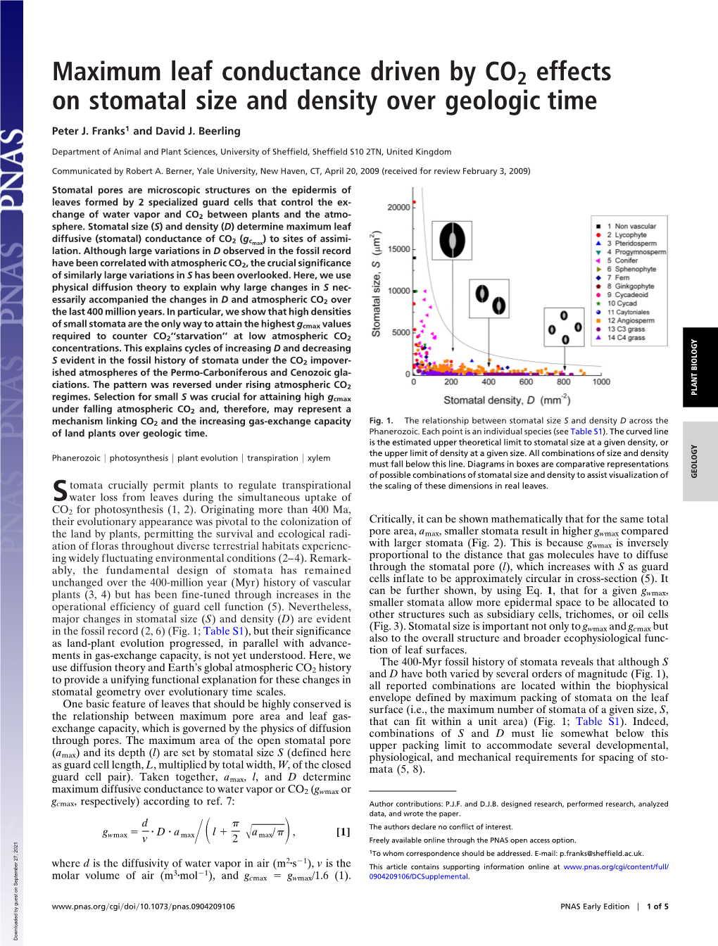 Maximum Leaf Conductance Driven by CO2 Effects on Stomatal Size and Density Over Geologic Time