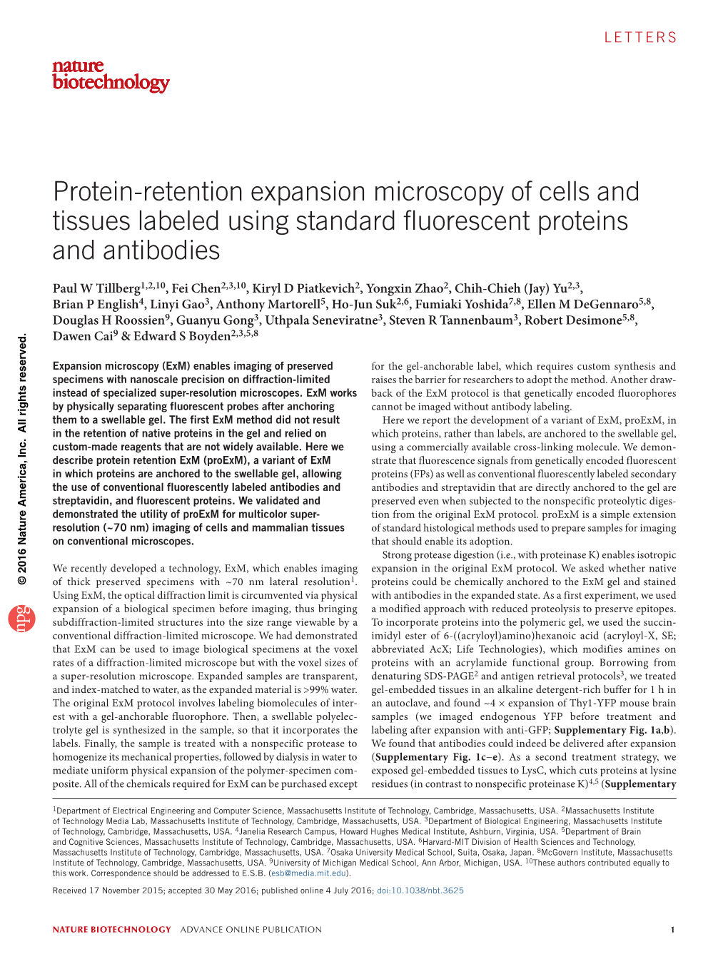 Protein-Retention Expansion Microscopy of Cells and Tissues