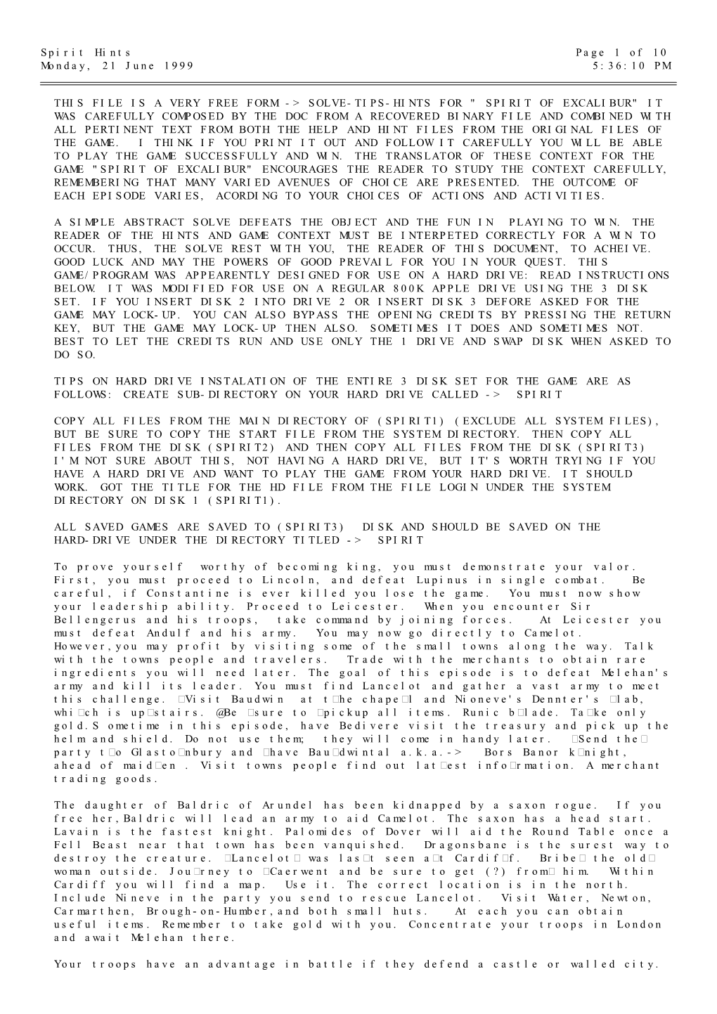 Spirit Hints Page 1 of 10 Monday, 21 June 1999 5:36:10 PM