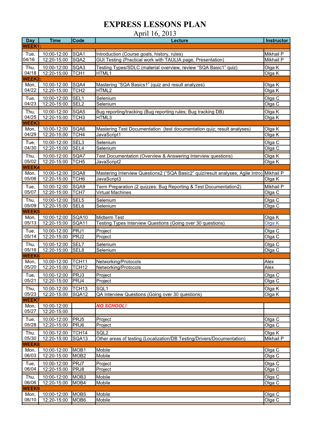 Express Lessons Plan Day-By-Day