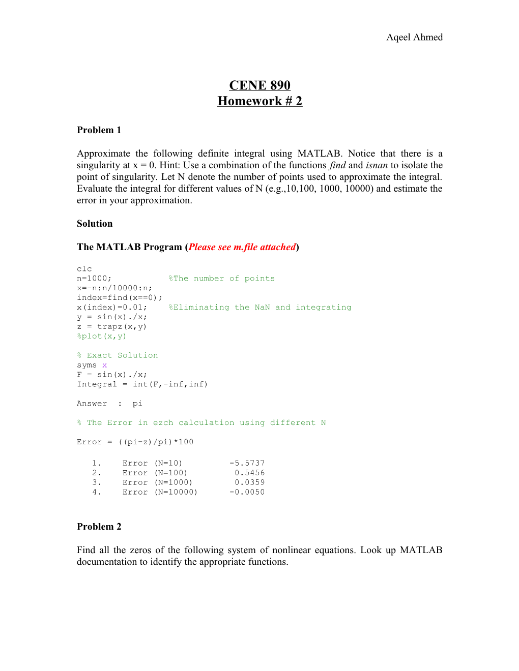 The MATLAB Program (Please See M.File Attached)