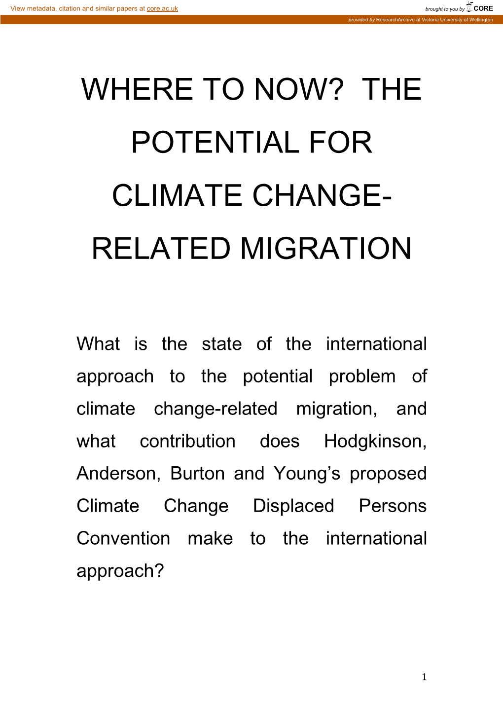 The Potential for Climate Change- Related Migration