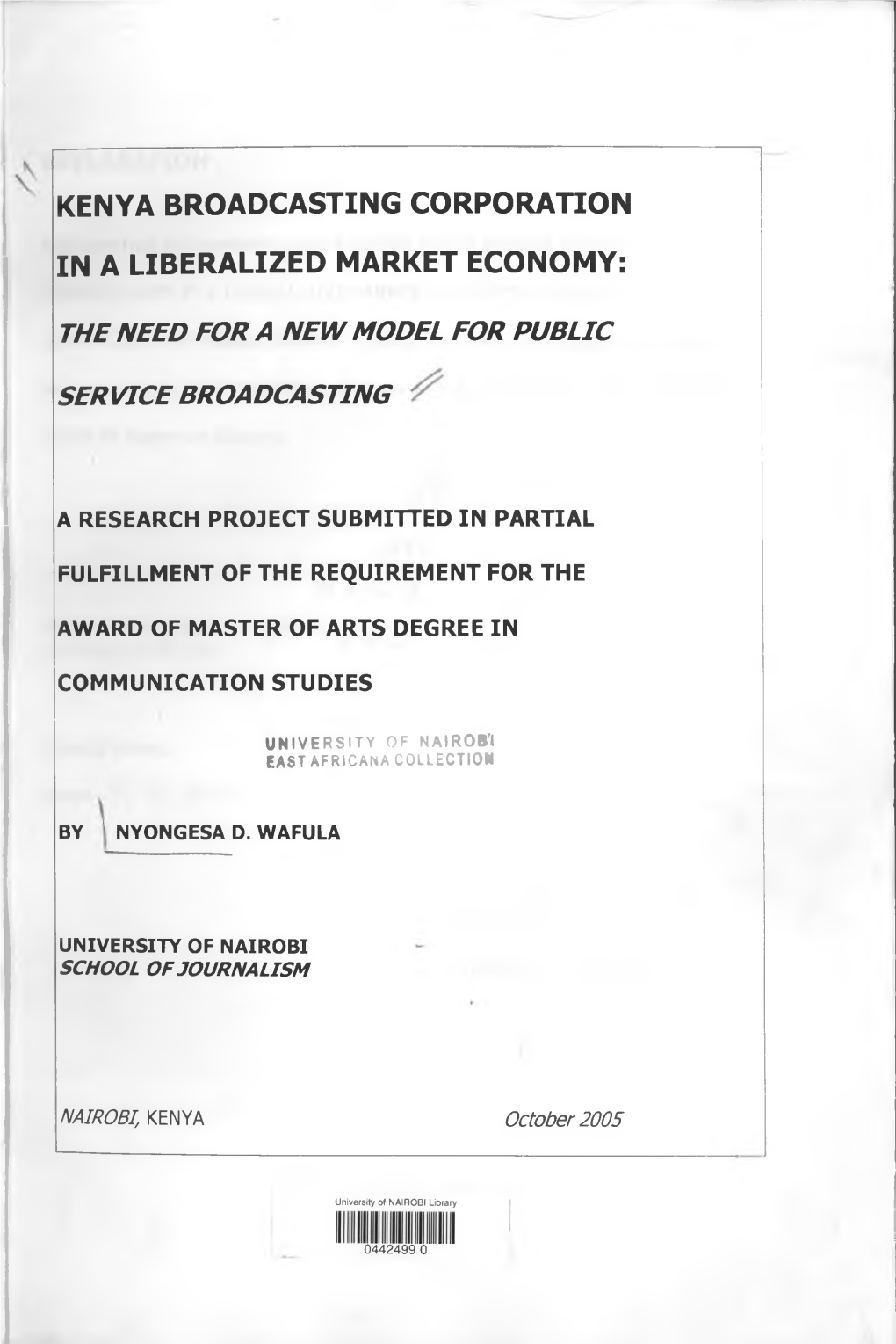 Kenya Broadcasting Corporation in a Liberalized Market Economy