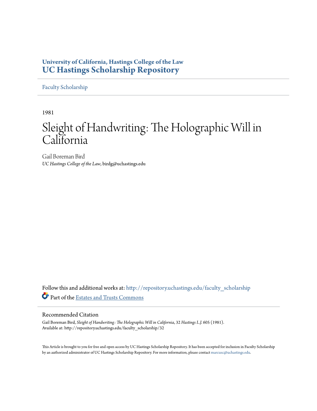The Holographic Will in California, 32 Hastings L.J