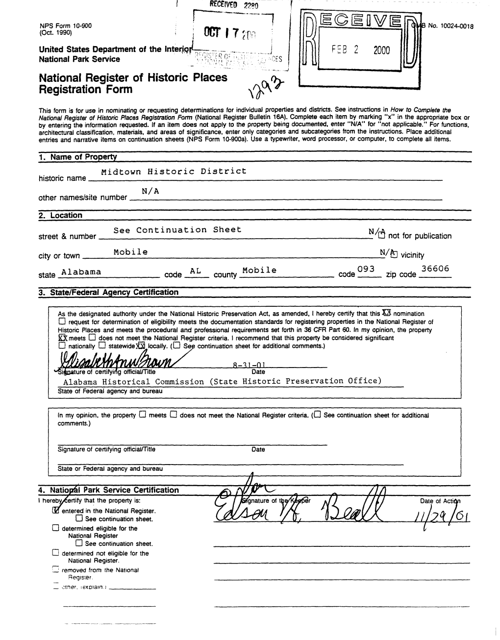 National Register of Historic Places Continuation Sheet MID TOWN HISTORIC DISTRICT Mobile Section Number Page Mobile County, AL