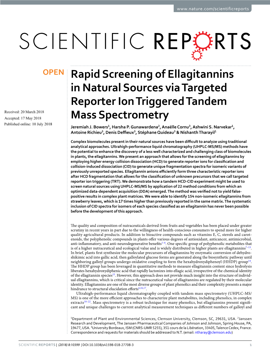 Rapid Screening of Ellagitannins in Natural Sources Via Targeted