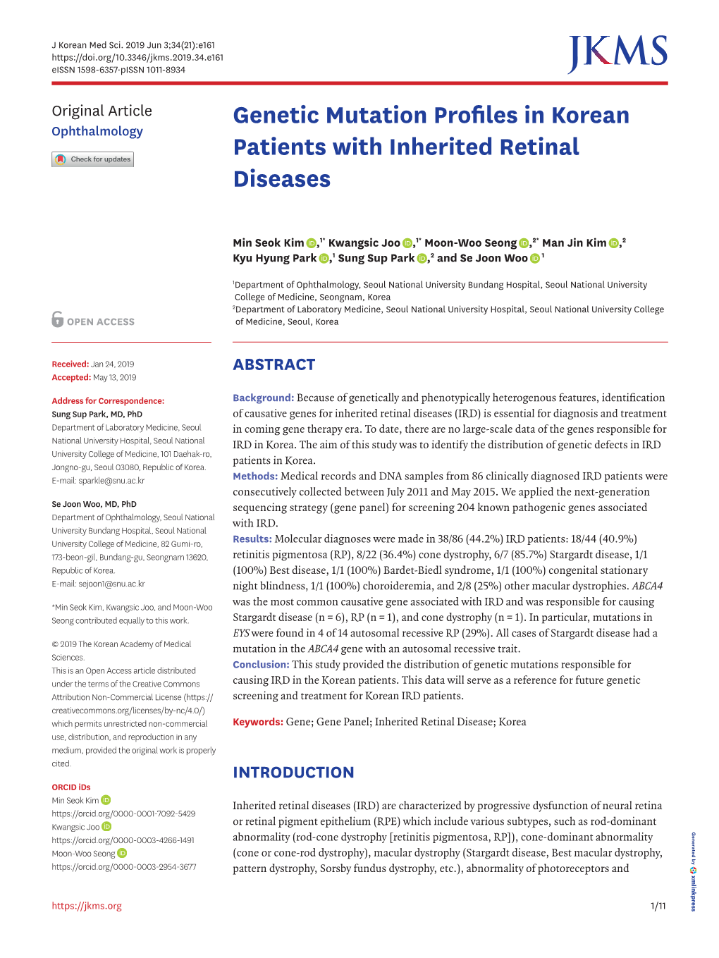 Genetic Mutation Profiles in Korean Patients with Inherited Retinal