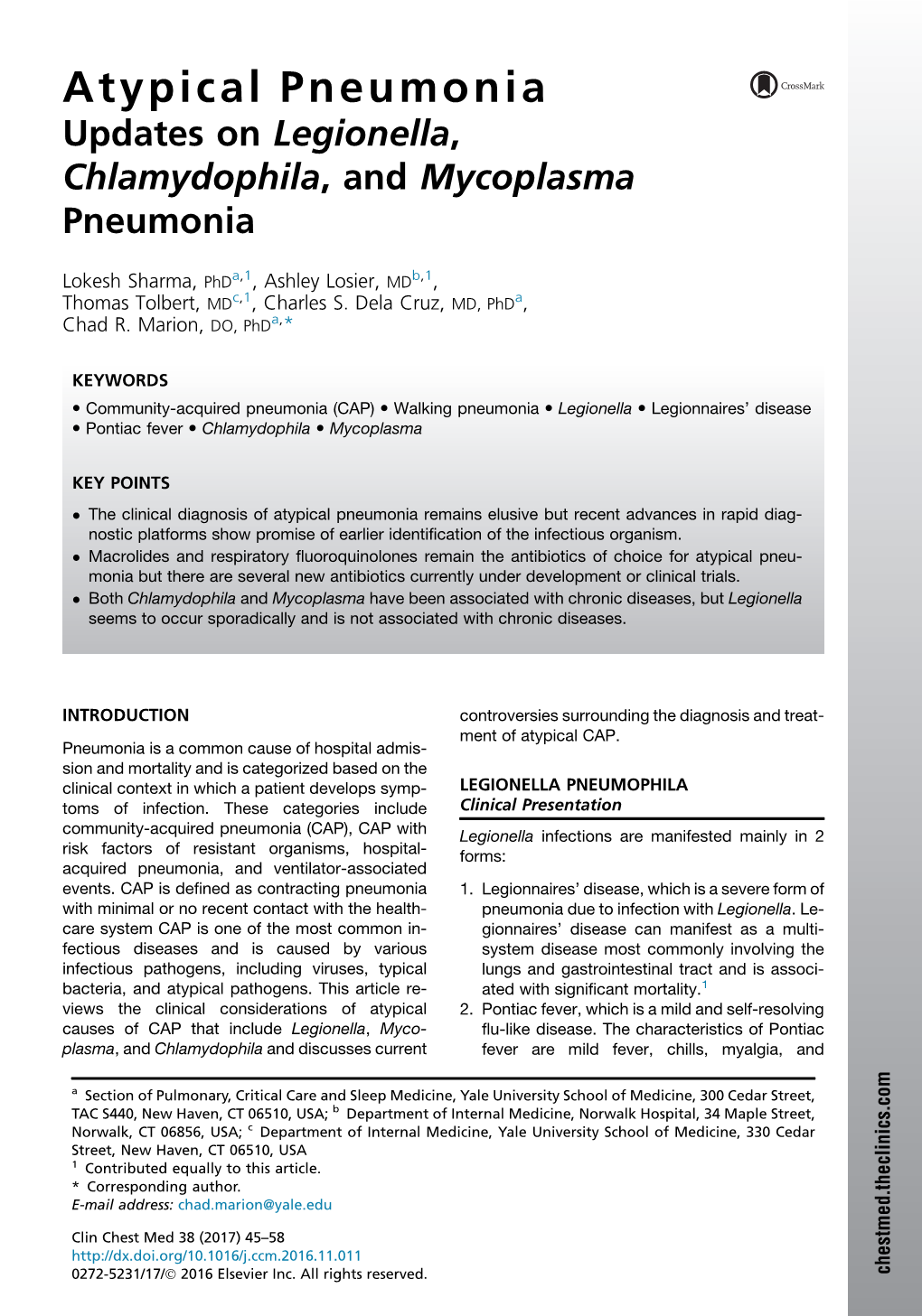 Atypical Pneumonia Updates on Legionella, Chlamydophila, and Mycoplasma Pneumonia