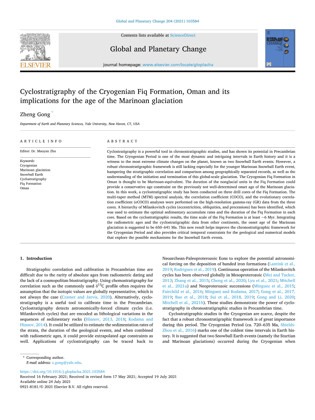 Cyclostratigraphy of the Cryogenian Fiq Formation, Oman and Its Implications for the Age of the Marinoan Glaciation