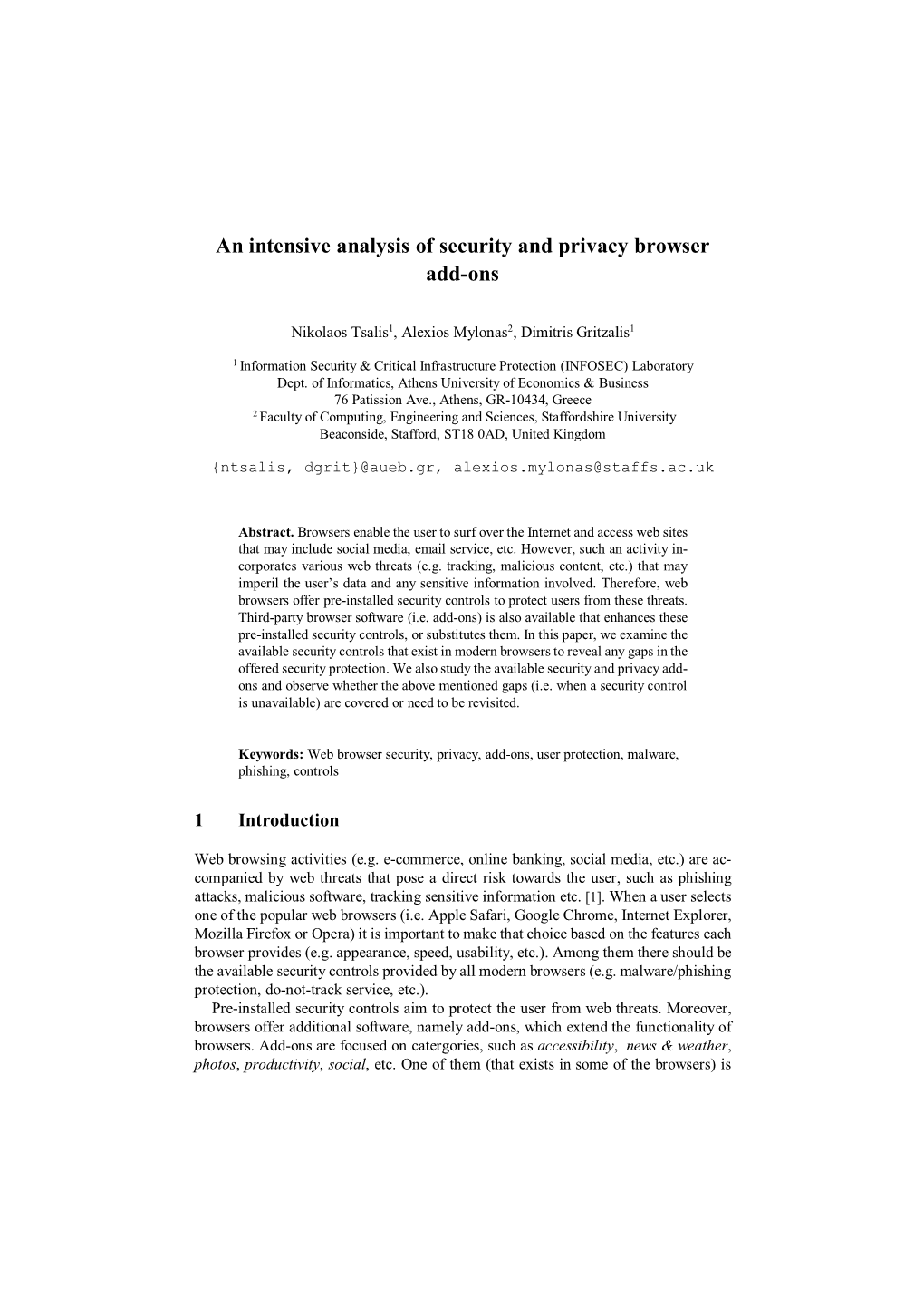 An Intensive Analysis of Security and Privacy Browser Add-Ons