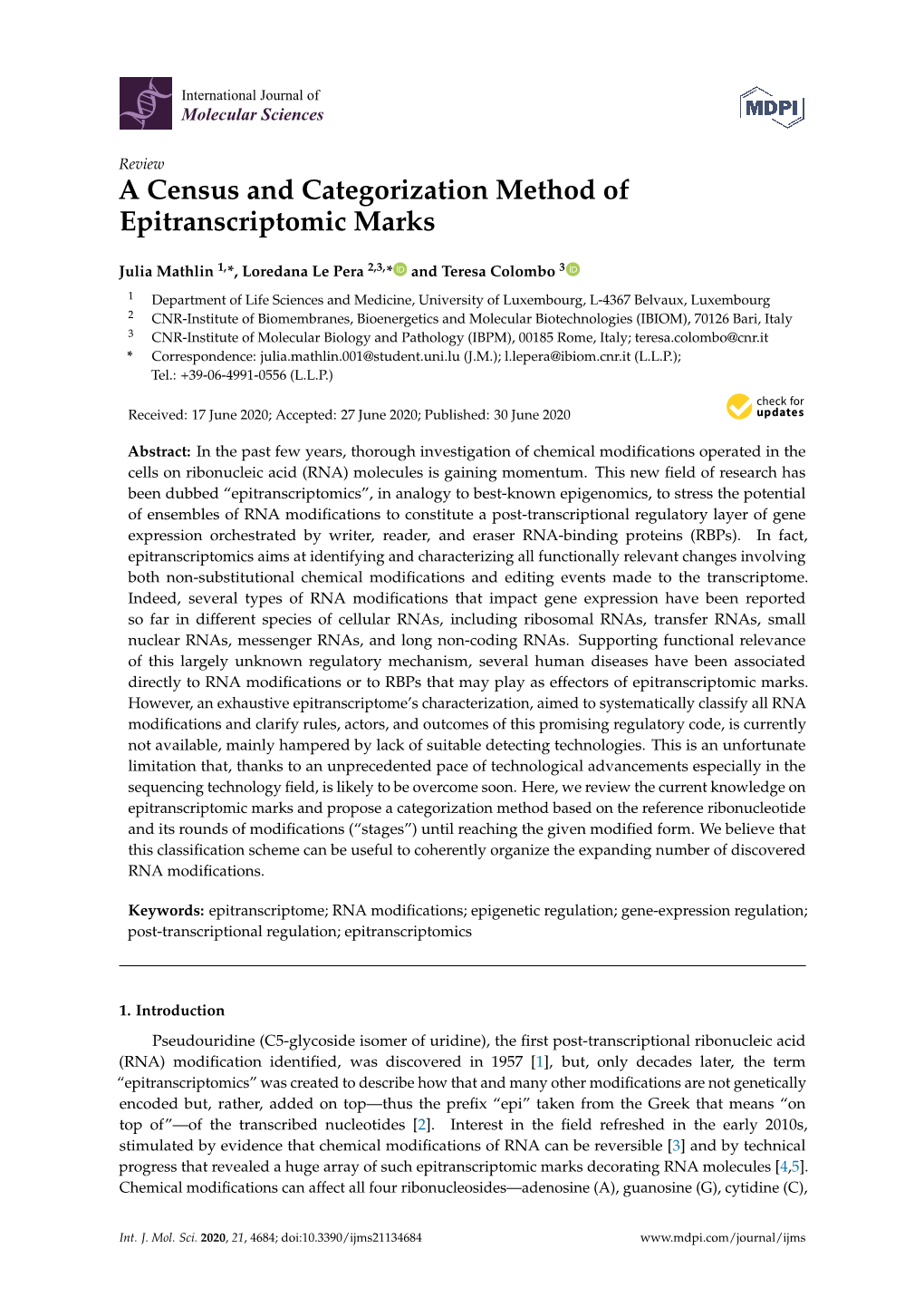 A Census and Categorization Method of Epitranscriptomic Marks