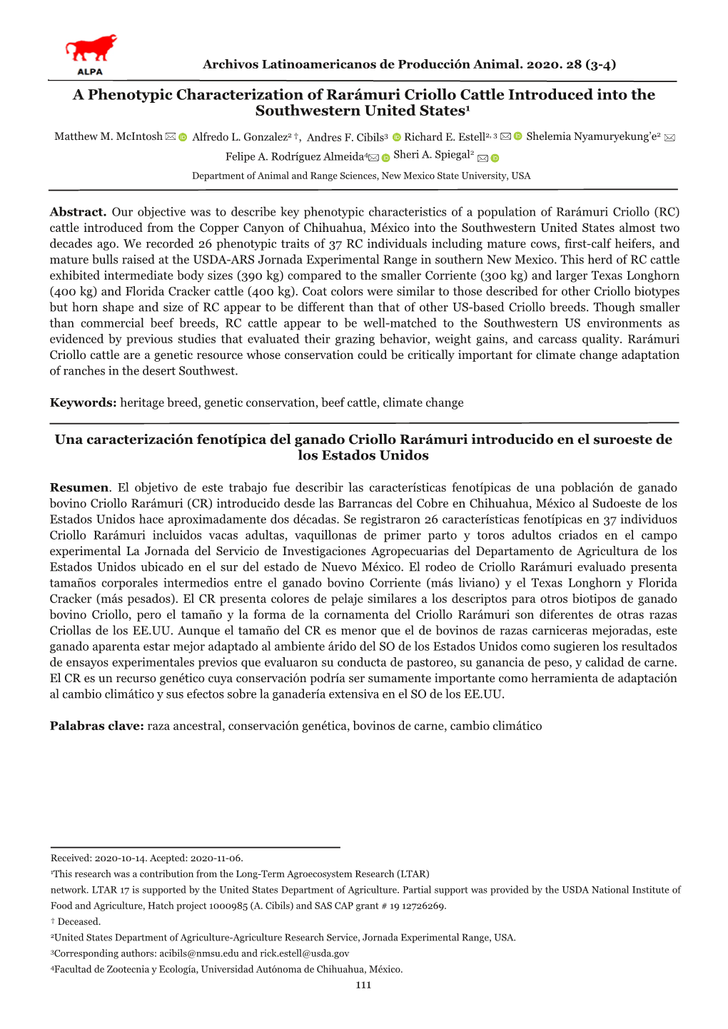 A Phenotypic Characterization of Rarámuri Criollo Cattle Introduced Into the Southwestern United States1