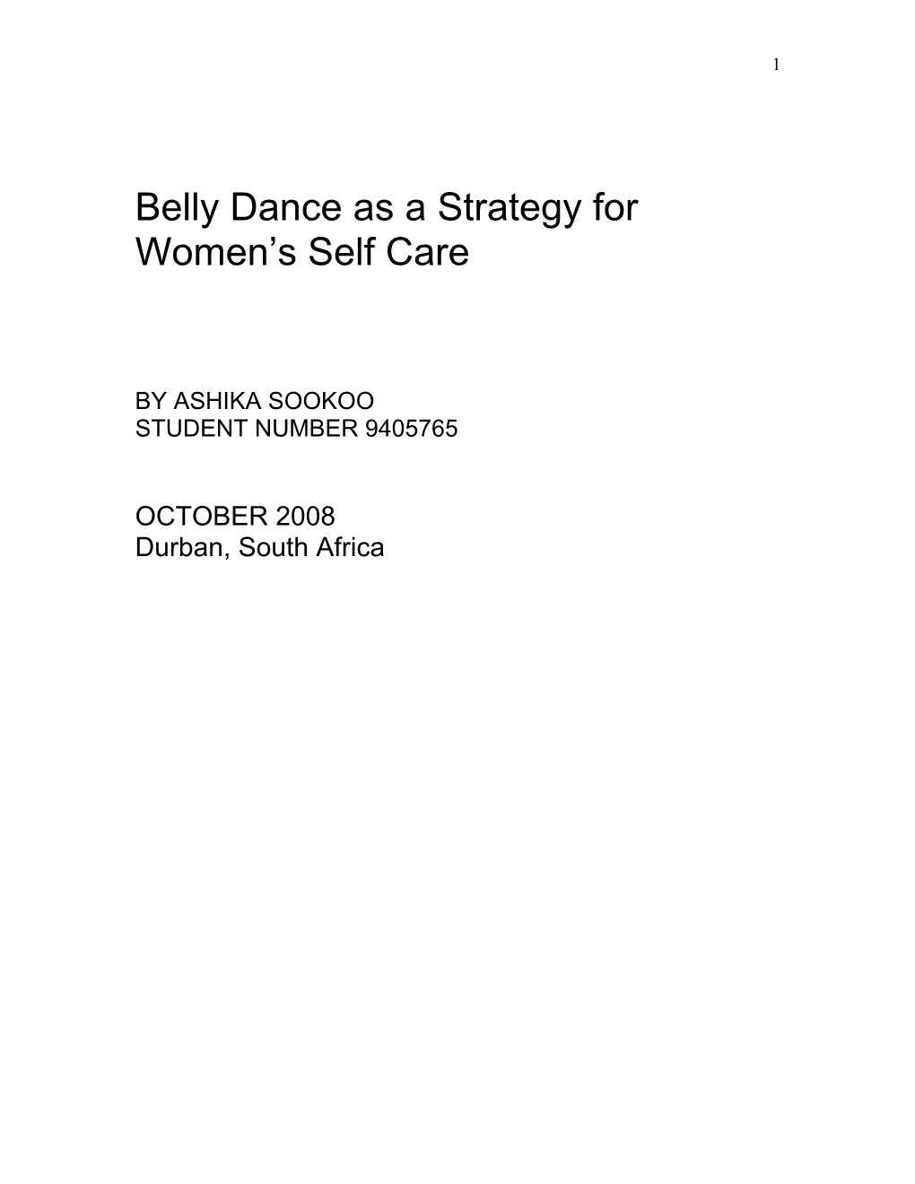 Belly Dance As a Strategy for Women's Self Care