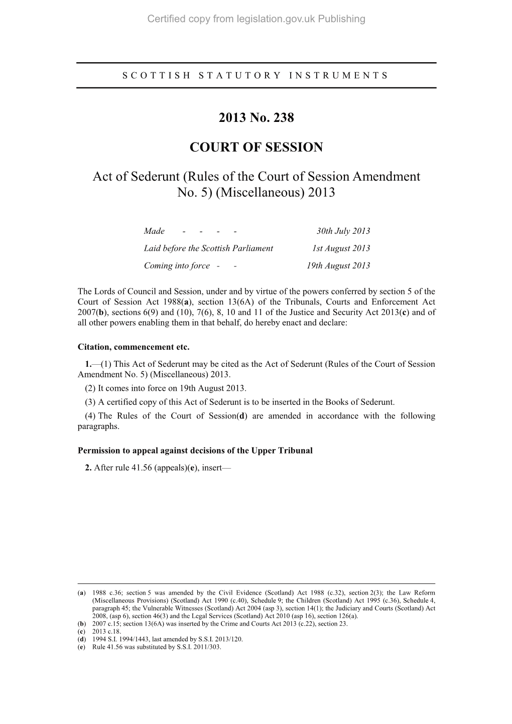 2013 No. 238 COURT of SESSION Act of Sederunt