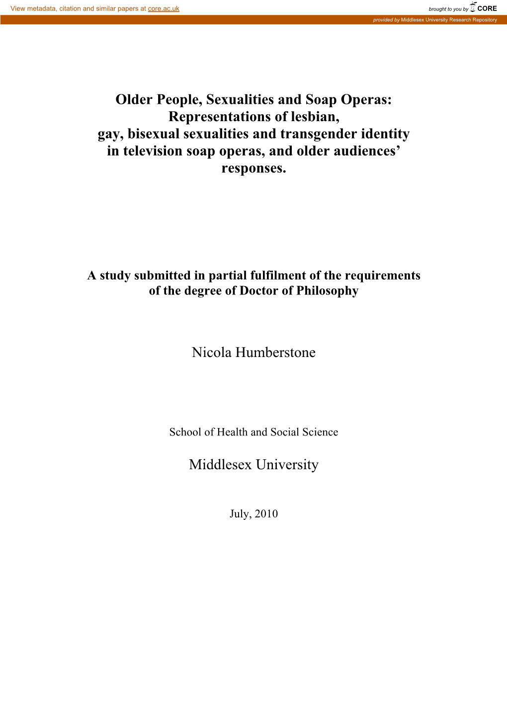 Older People, Sexualities and Soap Operas: Representations Of