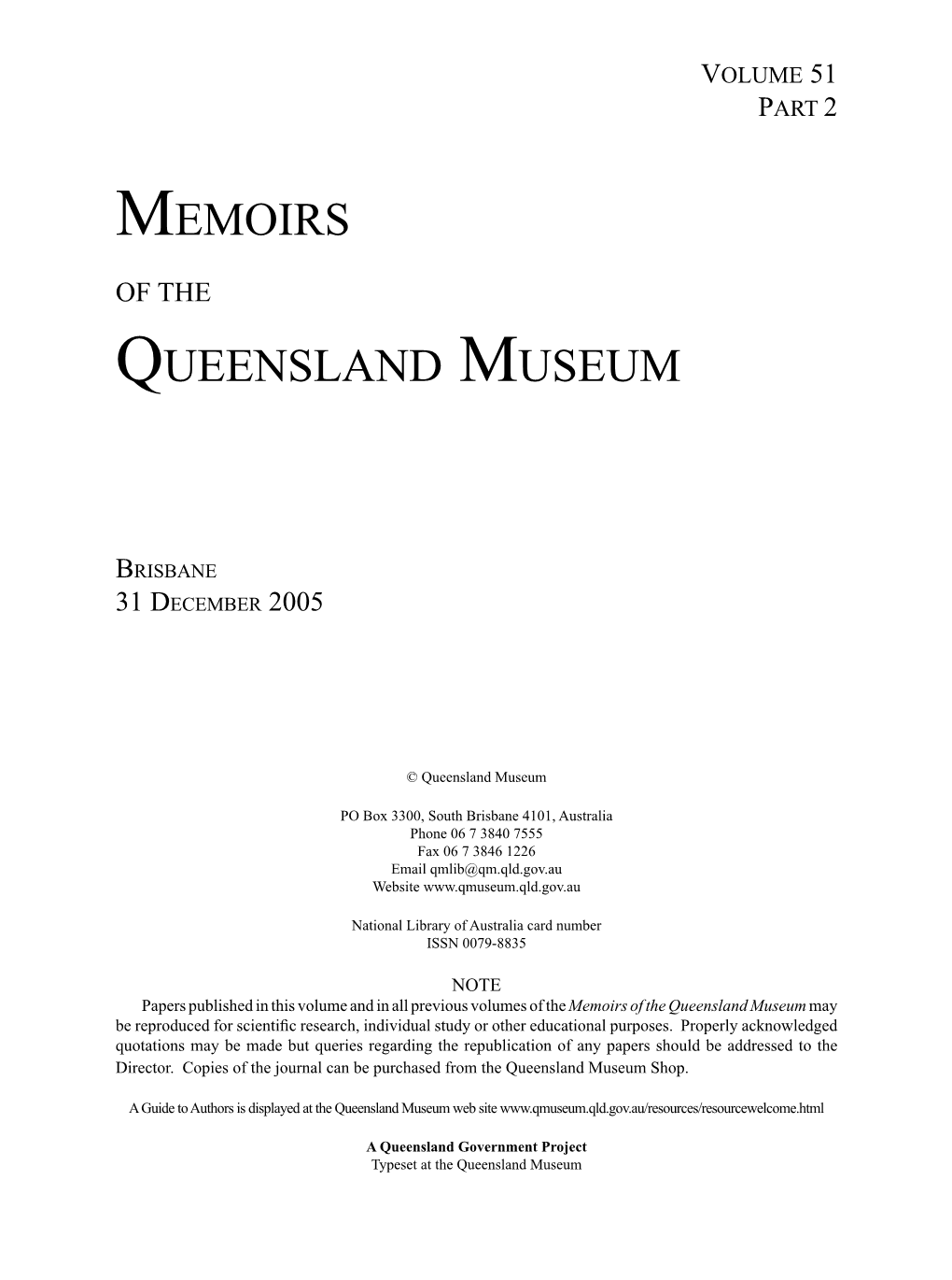 Memoirs of the Queensland Museum (ISSN 0079-8835)