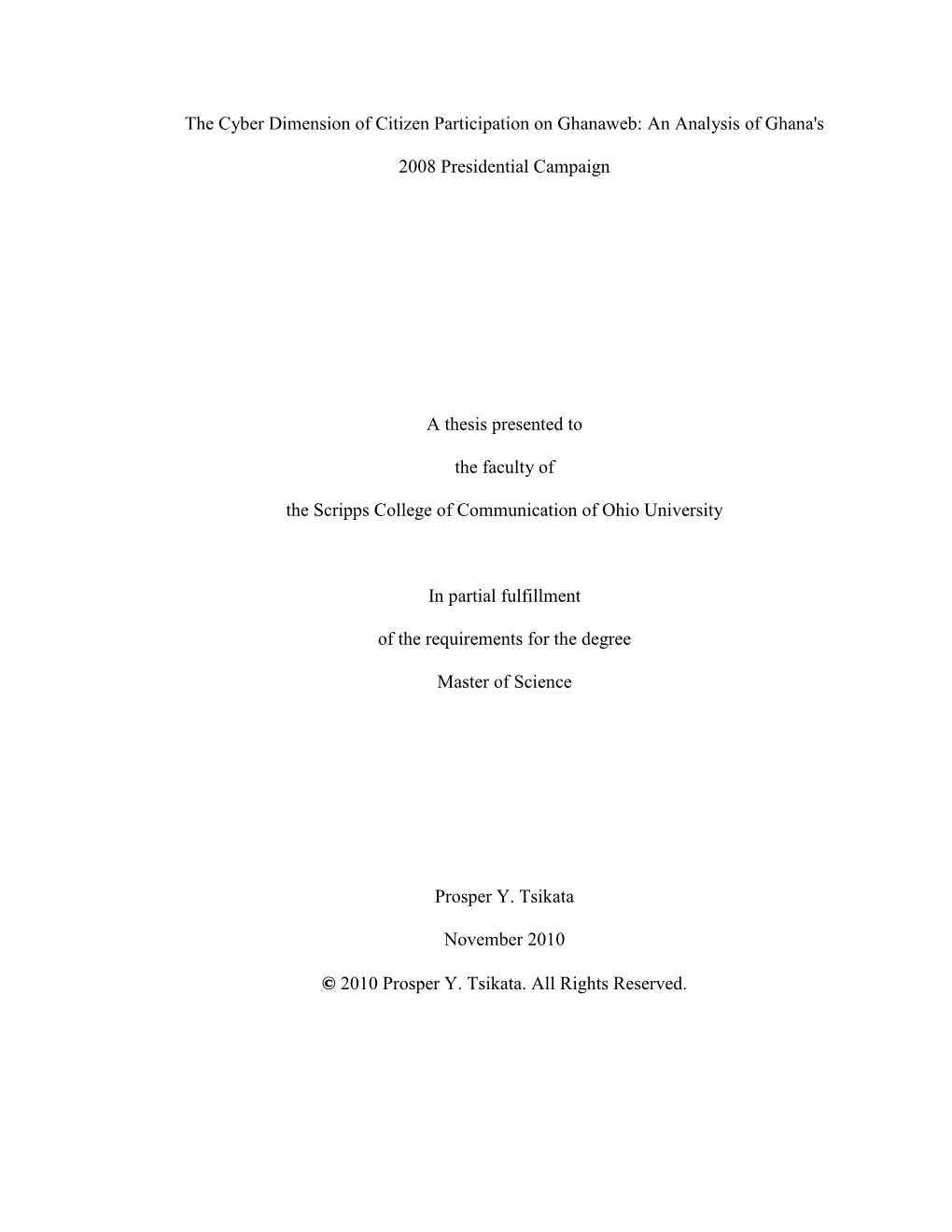 The Cyber Dimension of Citizen Participation on Ghanaweb: an Analysis of Ghana's 2008 Presidential Campaign