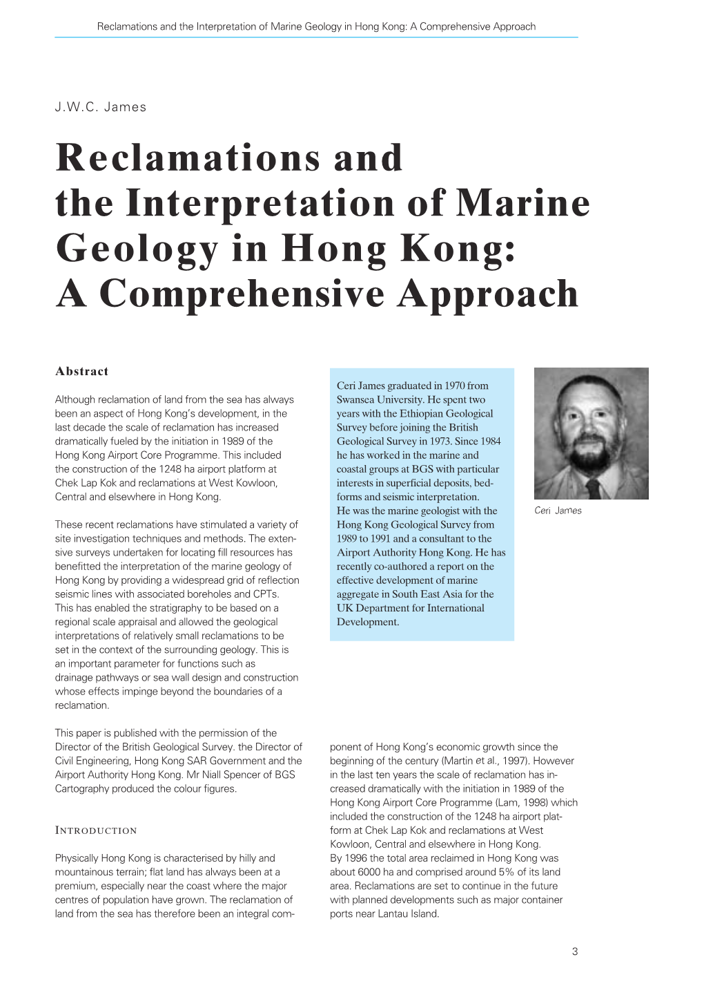 Reclamations and the Interpretation of Marine Geology in Hong Kong: a Comprehensive Approach