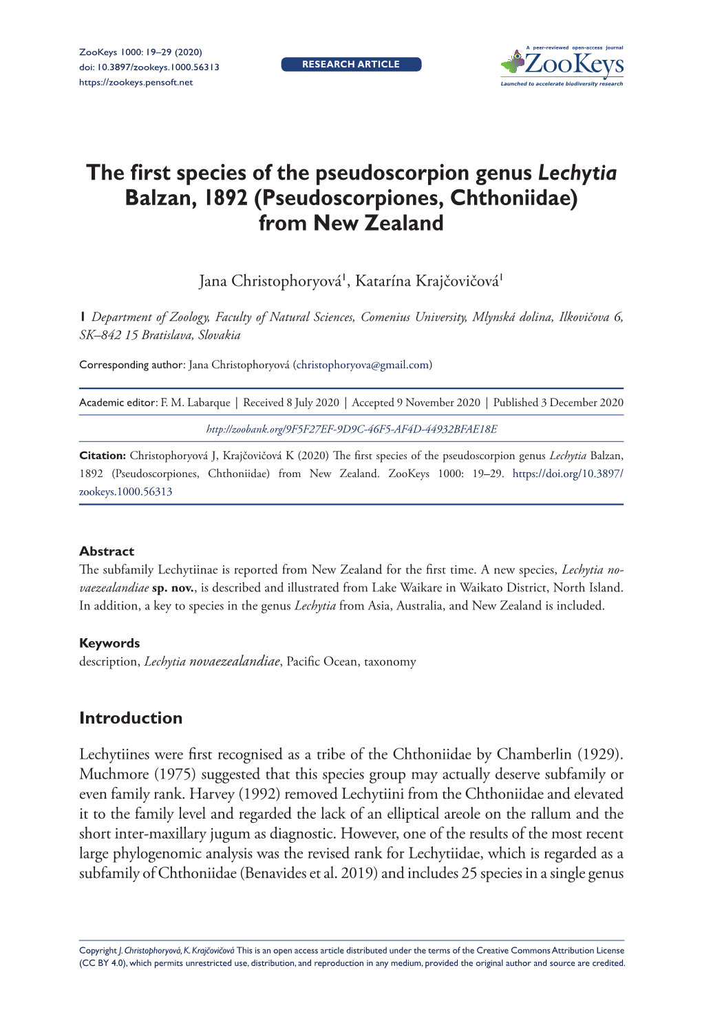 ﻿The First Species of the Pseudoscorpion Genus