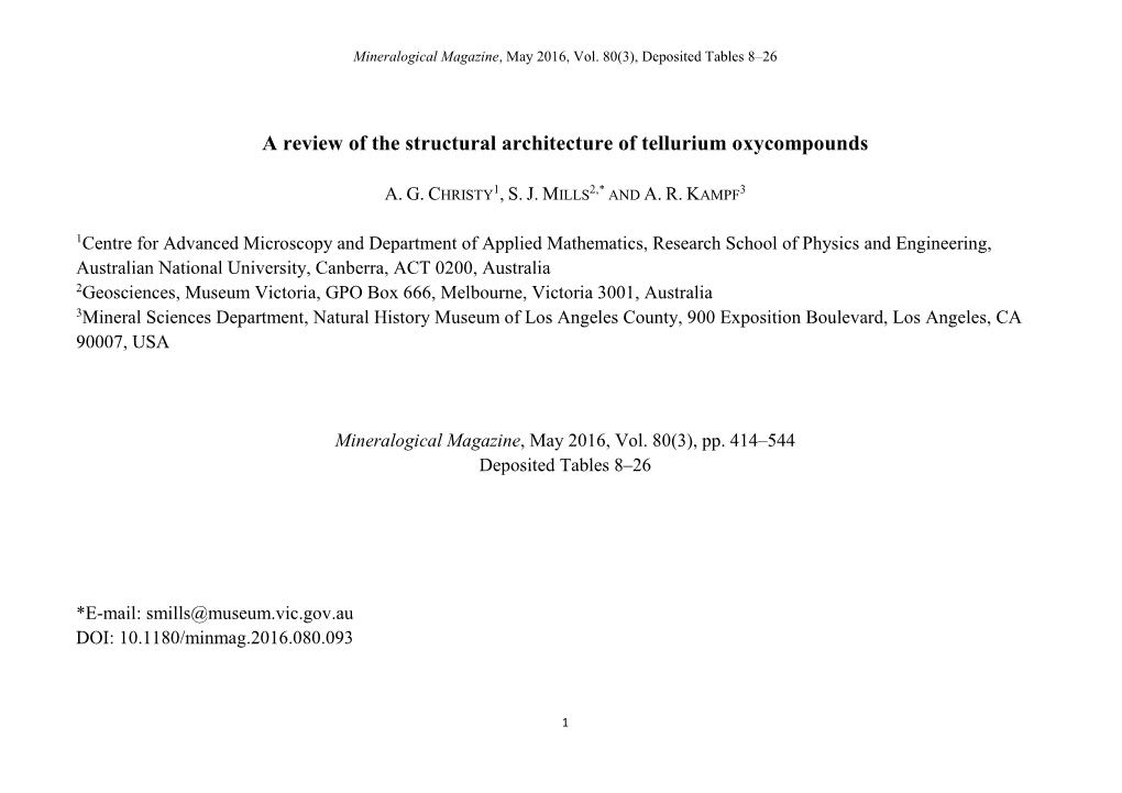 A Review of the Structural Architecture of Tellurium Oxycompounds