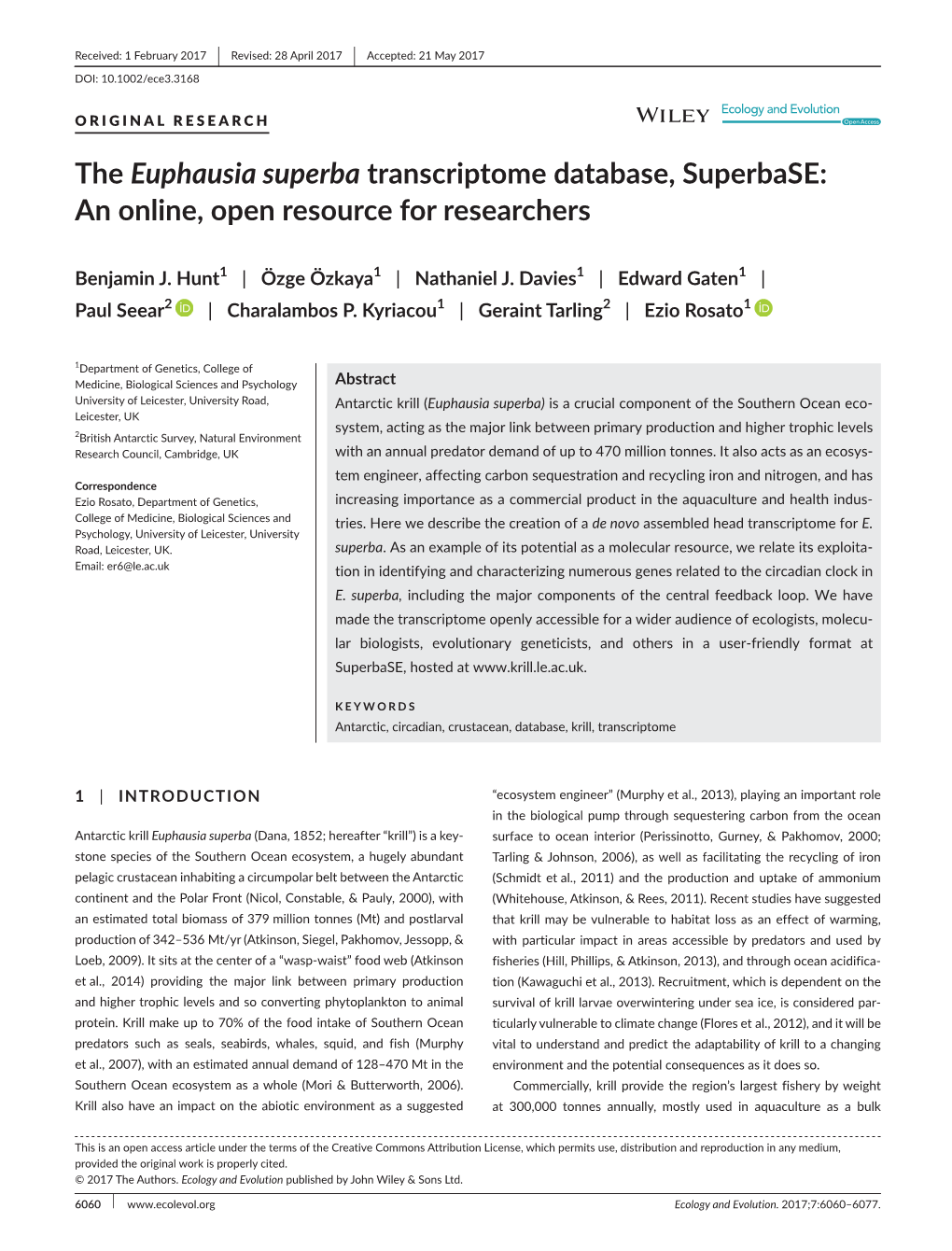 The Euphausia Superba Transcriptome Database, Superbase: an Online, Open Resource for Researchers