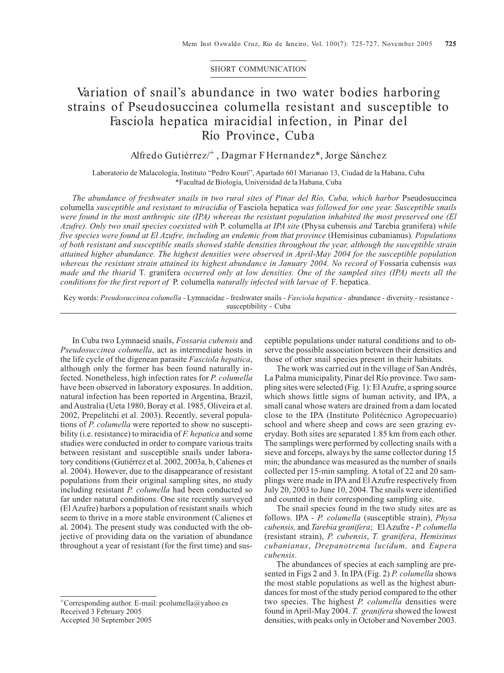 Variation of Snail's Abundance in Two Water Bodies Harboring Strains Of