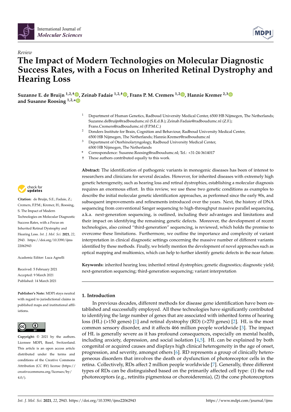 The Impact of Modern Technologies on Molecular Diagnostic Success Rates, with a Focus on Inherited Retinal Dystrophy and Hearing Loss