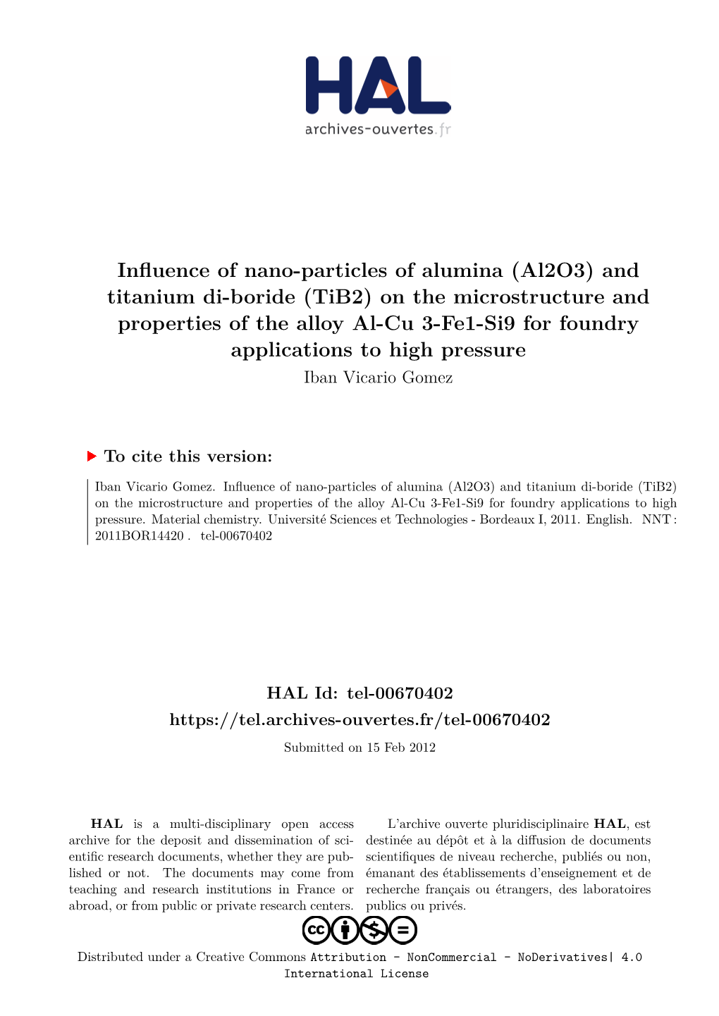 Influence of Nano-Particles of Alumina (Al2o3)