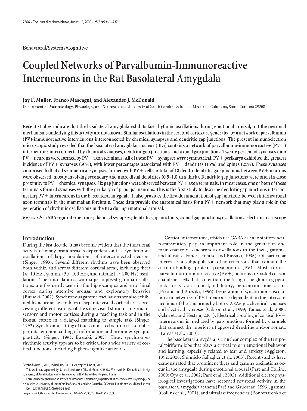 Coupled Networks of Parvalbumin-Immunoreactive Interneurons in the Rat Basolateral Amygdala