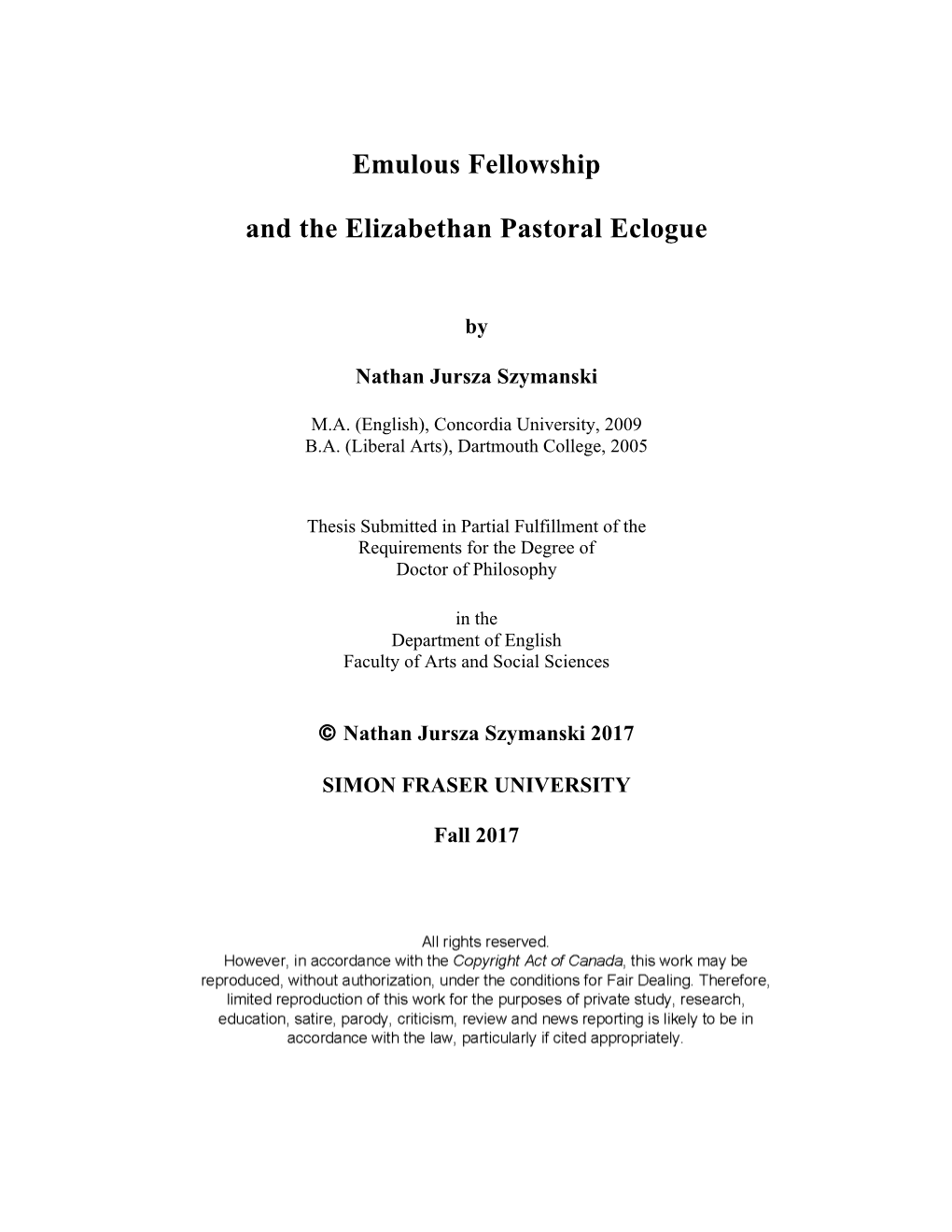 Emulous Fellowship and the Elizabethan Pastoral Eclogue