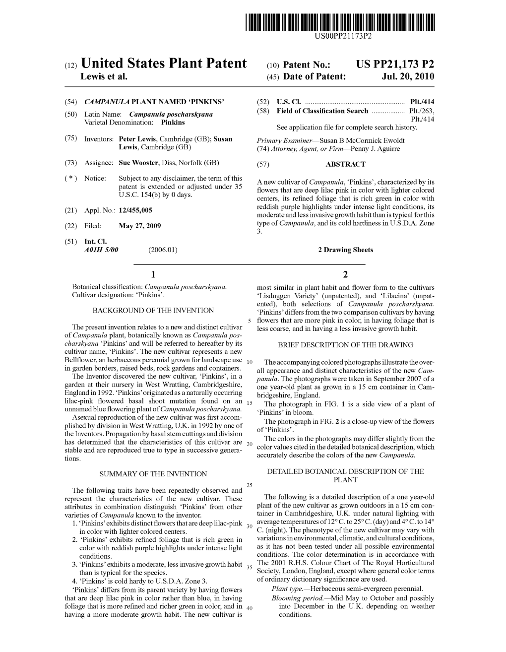 (12) United States Plant Patent (10) Patent N0.: US PP21,173 P2 Lewis Et Al