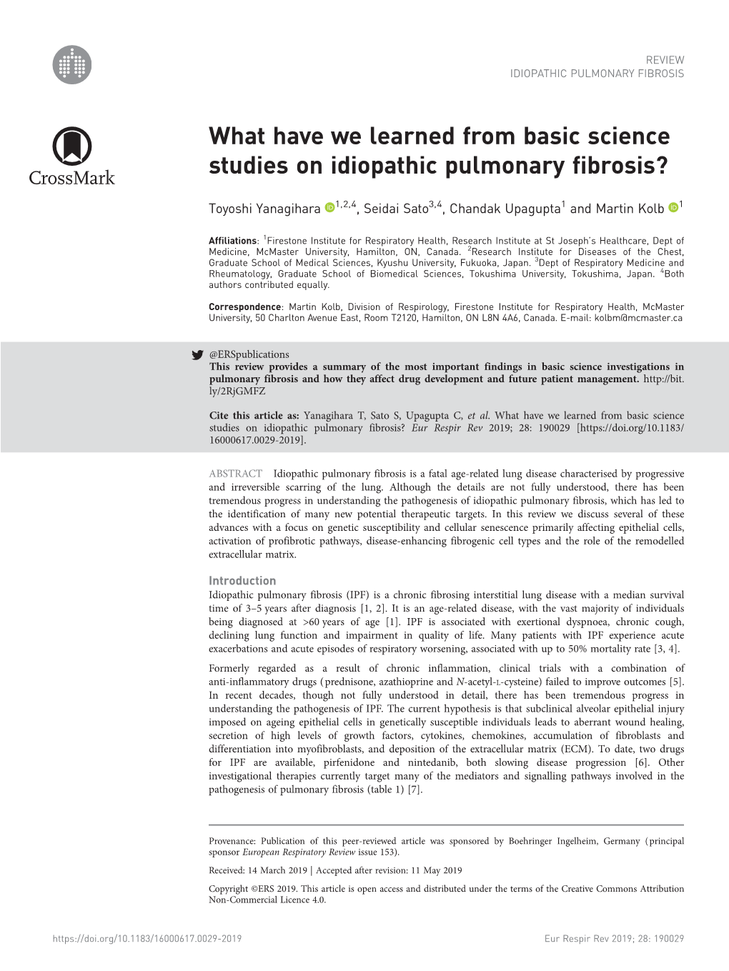 What Have We Learned from Basic Science Studies on Idiopathic Pulmonary Fibrosis?