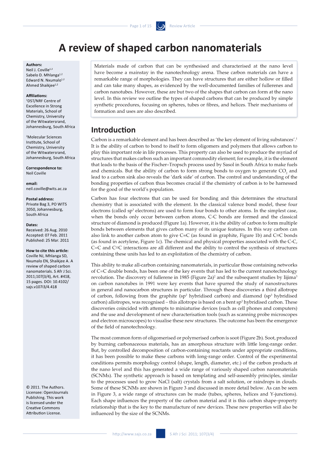 A Review of Shaped Carbon Nanomaterials